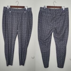 Michael Kors XL Black White Houndstooth Stretchy Ankle Pants Classic Preppy‎